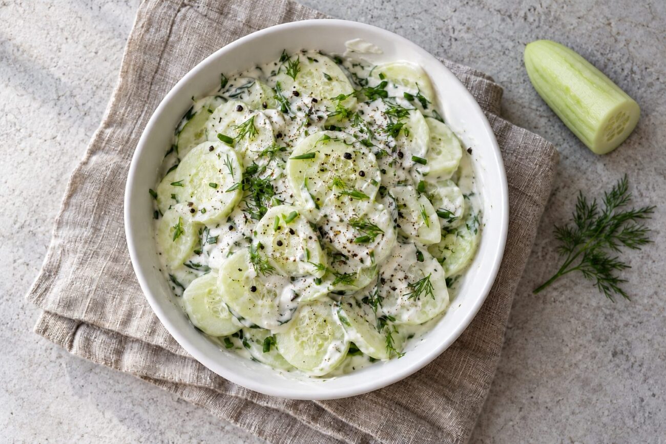 Mizeria – klasyczna surówka z ogórków ze śmietaną 🥒